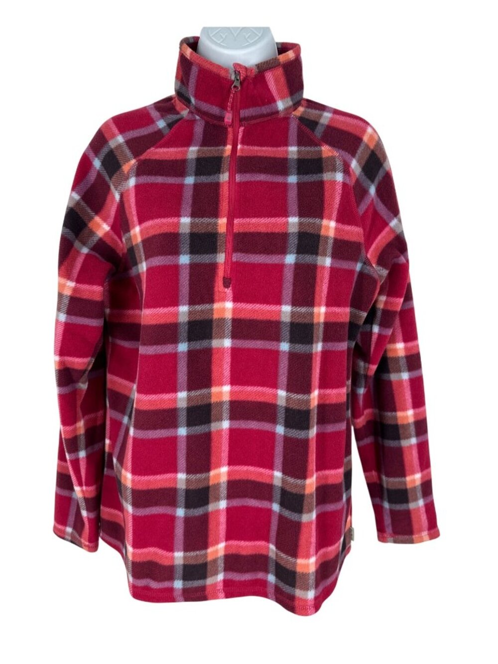 Eddie Bauer Women's Plaid Long Sleeve 1/4 Zip Fleece Pullover Size M